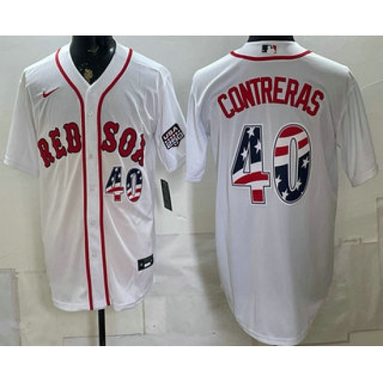 Men's Boston Red Sox #40 Willson Contreras White 2026 USA 250 Fourth of July Home Stitched Jersey