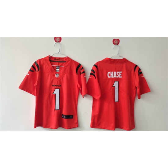 Women's Cincinnati Bengals #1 Ja'Marr Chase Orange Vapor Football Stitched Jersey(Run Small) - Ujersey