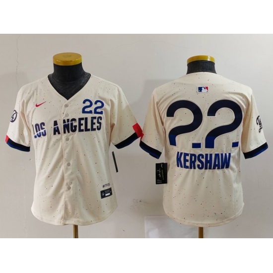 Youth Los Angeles Dodgers #22 Clayton Kershaw Cream 2024 City Connect Limited Jersey - Ujersey