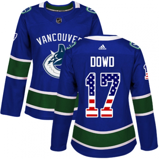 Women's Adidas Vancouver Canucks #17 Nic Dowd Authentic Blue USA Flag Fashion NHL Jersey - Ujersey