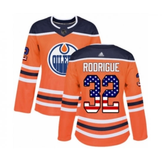 Women's Edmonton Oilers #32 Olivier Rodrigue Authentic Orange USA Flag Fashion Hockey Jersey - Ujersey