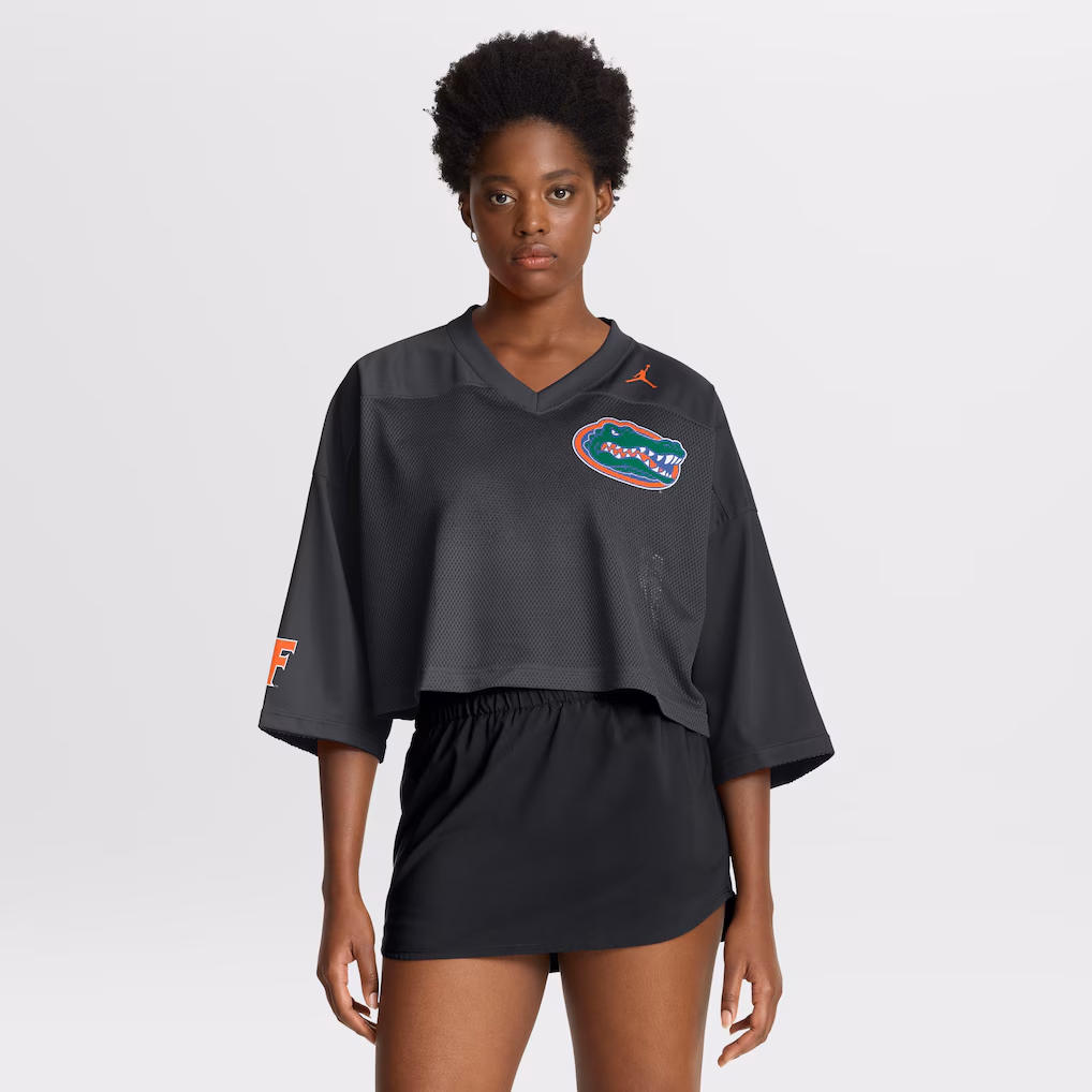 Women's Jordan Brand Black Florida Gators Cropped Mesh Dri-FIT Fashion Jersey