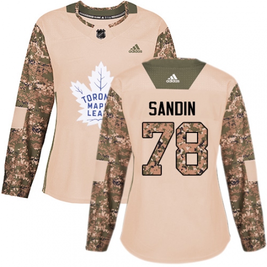 Women's Adidas Toronto Maple Leafs #78 Rasmus Sandin Authentic Camo Veterans Day Practice NHL Jersey - Ujersey