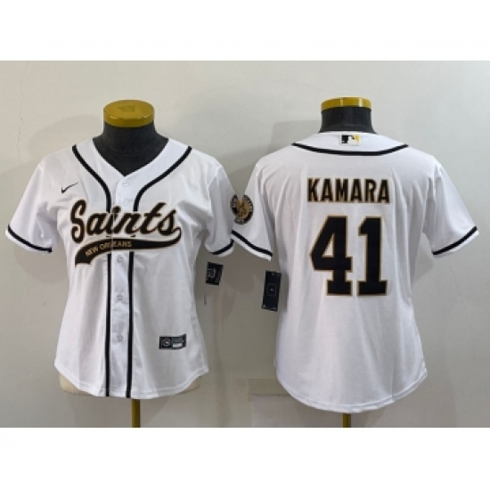 Women's New Orleans Saints #41 Alvin Kamara White With Patch Cool Base Stitched Baseball Jersey - Ujersey