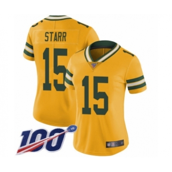Women's Green Bay Packers #15 Bart Starr Limited Gold Rush Vapor Untouchable 100th Season Football Jersey - Ujersey