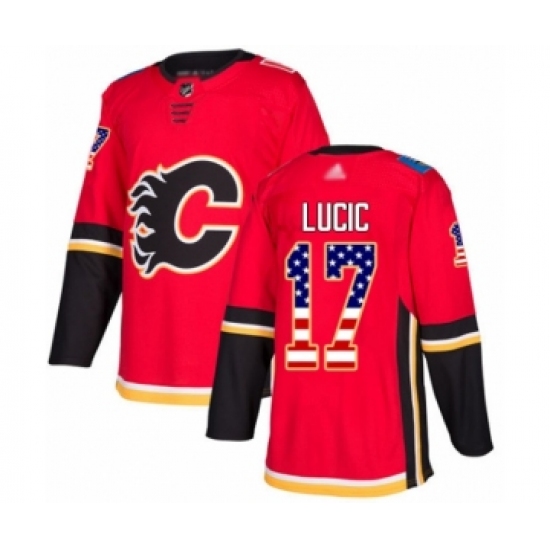 Men's Calgary Flames #17 Milan Lucic Authentic Red USA Flag Fashion Hockey Jersey - Ujersey