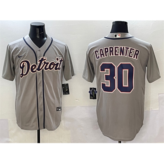 Men's Detroit Tigers #30 Kerry Carpenter Grey Cool Base Stitched Baseball Jersey - Ujersey