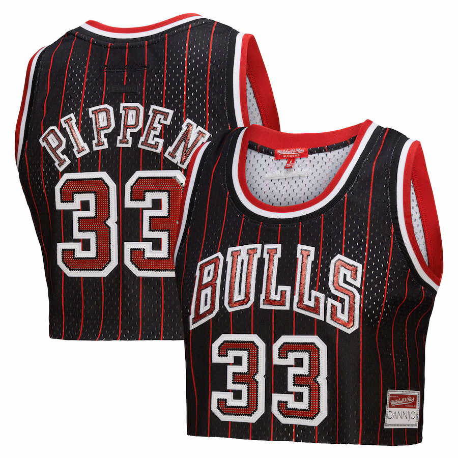 Women's Chicago Bulls Scottie Pippen Mitchell & Ness x DANNIJO Black Fashion Cropped Basketball Jersey - Ujersey