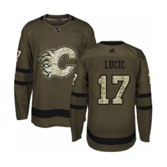 Youth Calgary Flames #17 Milan Lucic Authentic Green Salute to Service Hockey Jersey