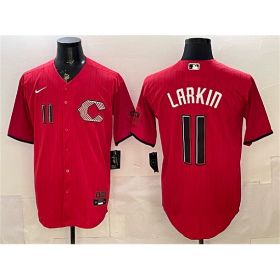 Men's Cincinnati Reds #11 Barry Larkin Red 2026 City Connect Stadium Stitched Baseball Jersey
