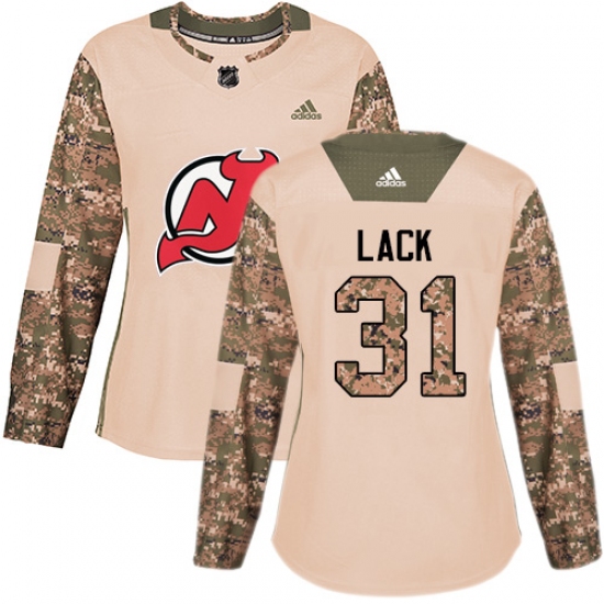 Women's Adidas New Jersey Devils #31 Eddie Lack Authentic Camo Veterans Day Practice NHL Jersey - Ujersey