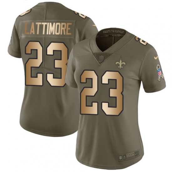 Women's Nike New Orleans Saints #23 Marshon Lattimore Limited Olive/Gold 2017 Salute to Service NFL Jersey - Ujersey