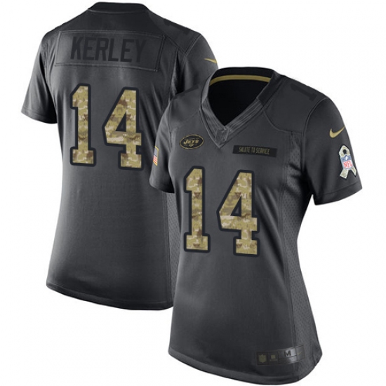 Women's Nike New York Jets #14 Jeremy Kerley Limited Black 2016 Salute to Service NFL Jersey - Ujersey