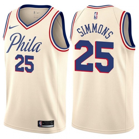Men's Nike Philadelphia 76ers #25 Ben Simmons Swingman Cream NBA Jersey - City Edition - ujerseystore