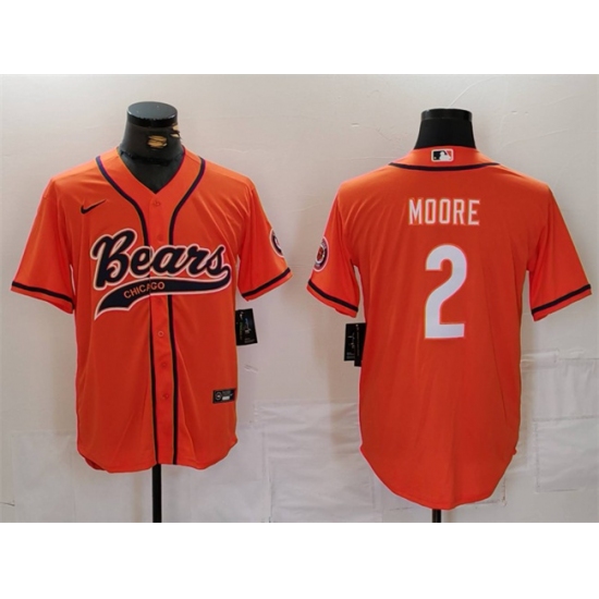 Men's Chicago Bears #2 DJ Moore Orange With Cool Base Stitched Baseball Jersey - Ujersey