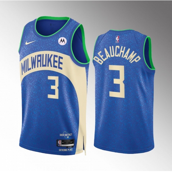 Men's Milwaukee Bucks #3 MarJon Beauchamp Blue 2023-24 City Edition Stitched Basketball Jersey - Ujersey