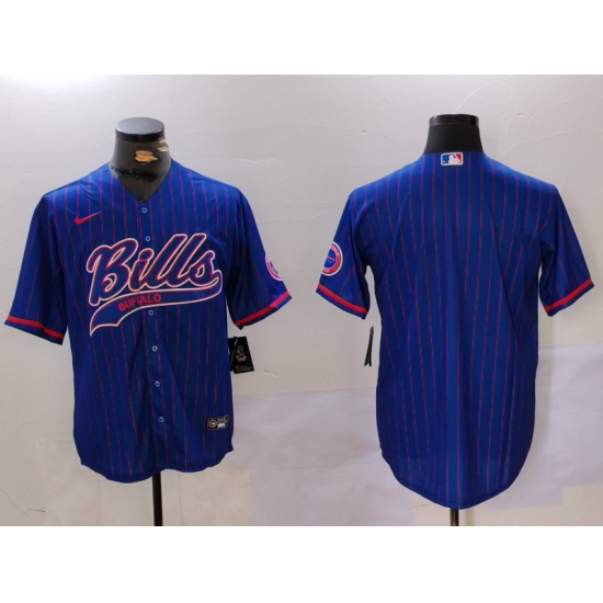 Men's Buffalo Bills Blank Blue Team Cool Base Stitched Baseball Jersey - Ujersey