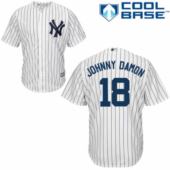 Men's Majestic New York Yankees #18 Johnny Damon Replica White Home MLB Jersey - Ujersey