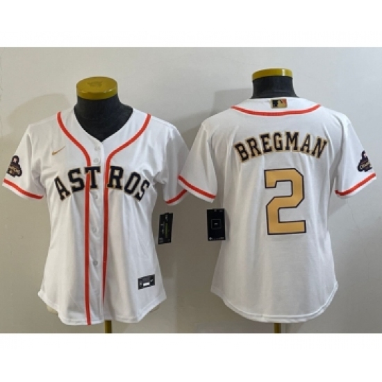 Women's Houston Astros #2 Alex Bregman 2023 White Gold World Serise Champions Cool Base Stitched Jersey - Ujersey