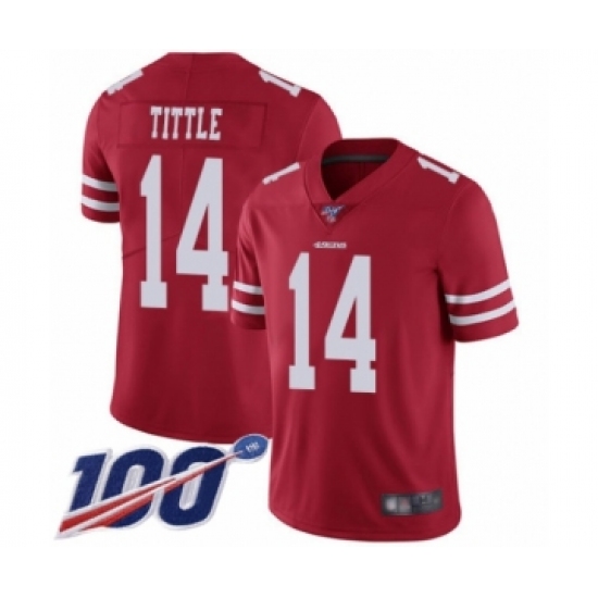 Men's San Francisco 49ers #14 Y.A. Tittle Red Team Color Vapor Untouchable Limited Player 100th Season Football Jersey - Ujersey