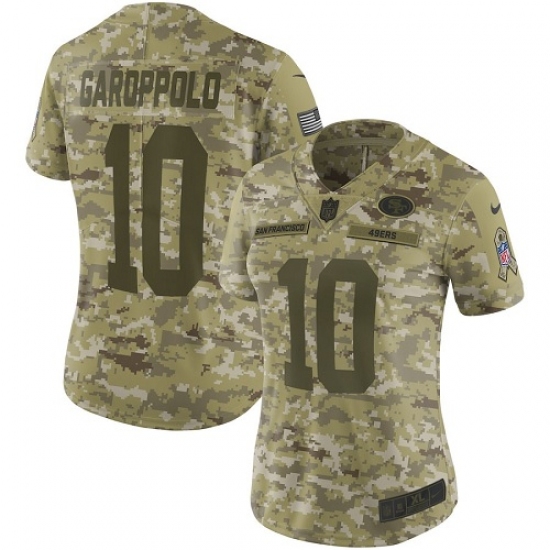 Women's Nike San Francisco 49ers #10 Jimmy Garoppolo Limited Camo 2018 Salute to Service NFL Jersey - Ujersey