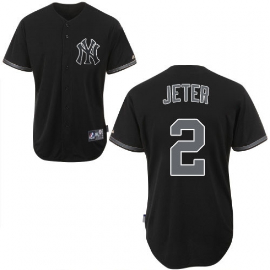 Men's Majestic New York Yankees #2 Derek Jeter Authentic Black Fashion MLB Jersey - Ujersey