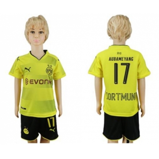 Dortmund #17 Aubameyang Home Kid Soccer Club Jersey