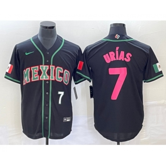 Men's Mexico Baseball #7 Julio Urias Number 2023 Black Pink World Classic Stitched Jersey2