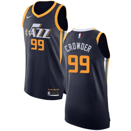 Men's Nike Utah Jazz #99 Jae Crowder Authentic Navy Blue Road NBA Jersey - Icon Edition - Ujersey
