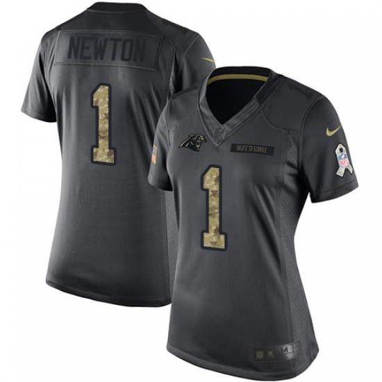 Women's Nike Carolina Panthers #1 Cam Newton Limited Black 2016 Salute to Service NFL Jersey - Ujersey