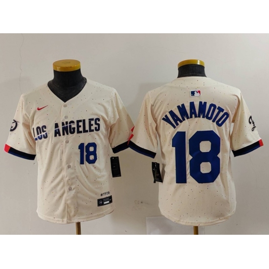 Youth Los Angeles Dodgers #18 Yoshinobu Yamamoto Number Cream 2024 City Connect Limited Stitched Jerseys - Ujersey