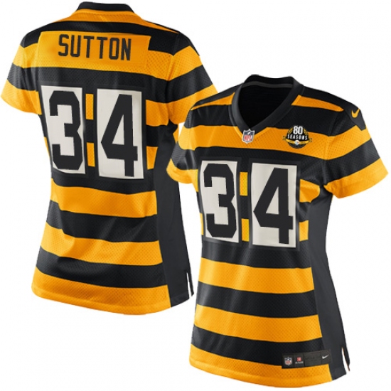 Women's Nike Pittsburgh Steelers #34 Cameron Sutton Game Yellow/Black Alternate 80TH Anniversary Throwback NFL Jersey - Ujersey