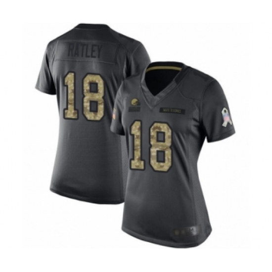 Women's Cleveland Browns #18 Damion Ratley Limited Black 2016 Salute to Service Football Jersey - Ujersey