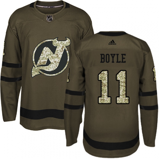 Men's Adidas New Jersey Devils #11 Brian Boyle Authentic Green Salute to Service NHL Jersey - Ujersey