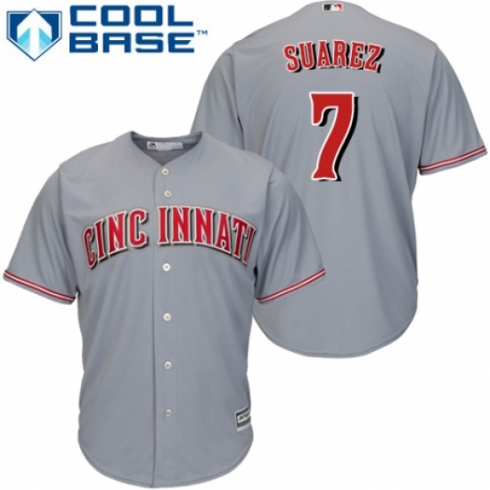 Men's Majestic Cincinnati Reds #7 Eugenio Suarez Replica Grey Road Cool Base MLB Jersey - Ujersey