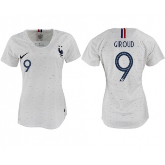 Women's France #9 Giroud Away Soccer Country Jersey