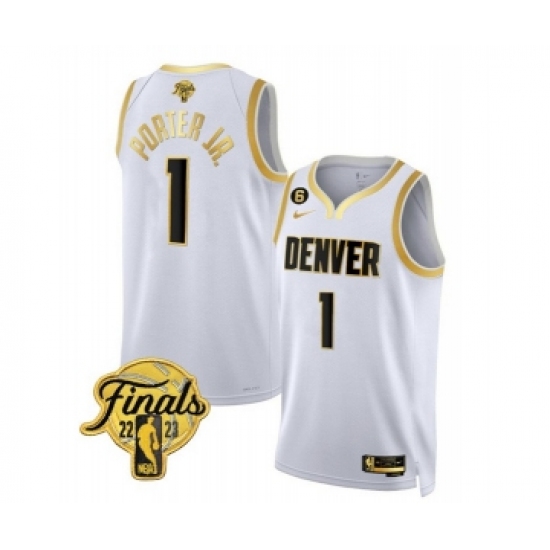 Men's Denver Nuggets #1 Michael Porter Jr. White 2023 Finals Collection With NO.6 Stitched Basketball Jersey