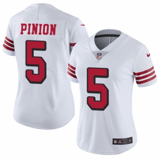 Women's Nike San Francisco 49ers #5 Bradley Pinion Limited White Rush Vapor Untouchable NFL Jersey - Ujersey