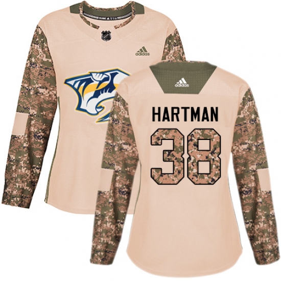 Women's Adidas Nashville Predators #38 Ryan Hartman Authentic Camo Veterans Day Practice NHL Jersey - Ujersey