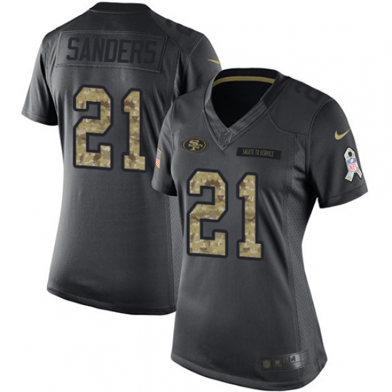 Women's Nike San Francisco 49ers #21 Deion Sanders Limited Black 2016 Salute to Service NFL Jersey - Ujersey
