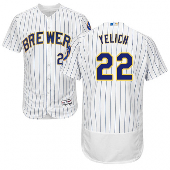 Men's Milwaukee Brewers #22 Christian Yelich White Strip Flexbase Authentic Collection Stitched MLB Jersey - Ujersey
