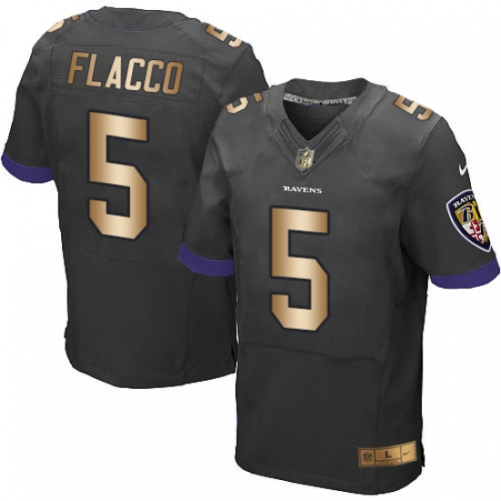 Men's Nike Baltimore Ravens #5 Joe Flacco Elite Black/Gold Alternate NFL Jersey - Ujersey
