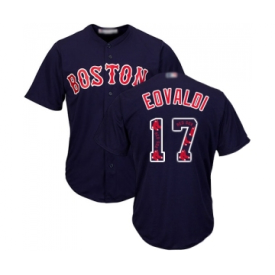 Men's Boston Red Sox #17 Nathan Eovaldi Authentic Navy Blue Team Logo Fashion Cool Base Baseball Jersey - Ujersey