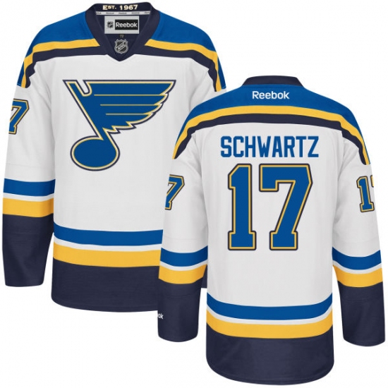 Men's Reebok St. Louis Blues #17 Jaden Schwartz Authentic White Away NHL Jersey - Ujersey
