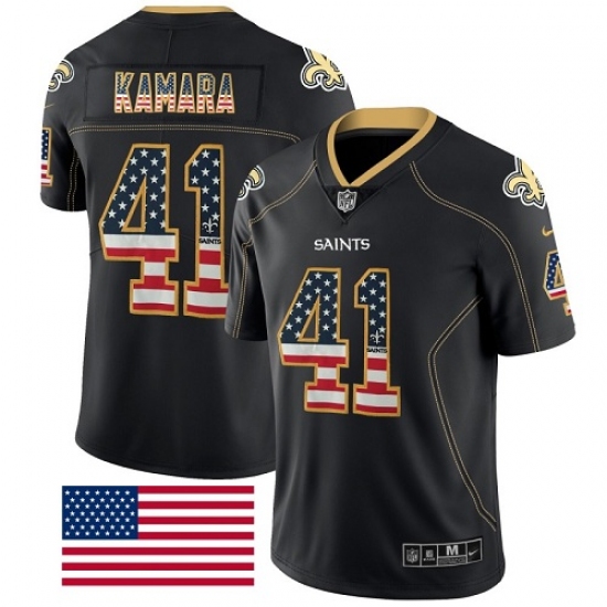 Men's Nike New Orleans Saints #41 Alvin Kamara Limited Black Rush USA Flag NFL Jersey - Ujersey