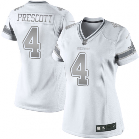 Women's Nike Dallas Cowboys #4 Dak Prescott Limited White Platinum NFL Jersey - Ujersey