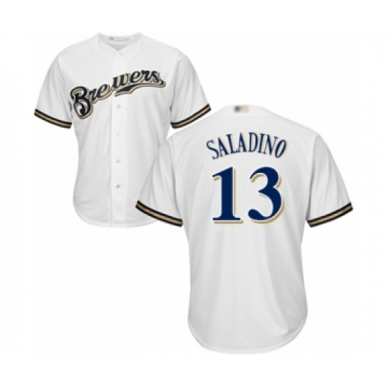 Youth Milwaukee Brewers #13 Tyler Saladino Authentic White Home Cool Base Baseball Player Jersey - Ujersey