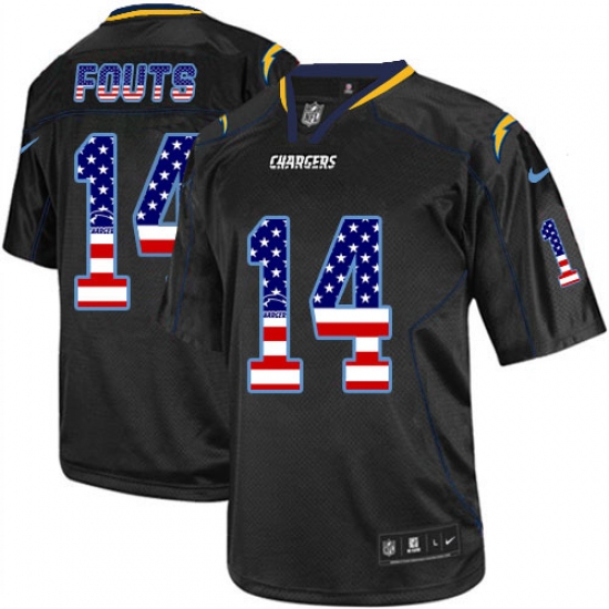 Men's Nike Los Angeles Chargers #14 Dan Fouts Elite Black USA Flag Fashion NFL Jersey - Ujersey