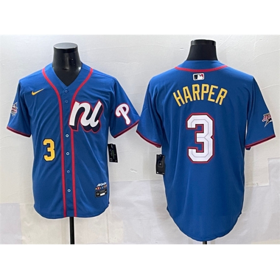 Men's National League #3 Bryce Harper Blue 2025 All-Star Edition Limited Stitched Baseball Jersey