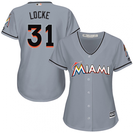Women's Majestic Miami Marlins #31 Jeff Locke Authentic Grey Road Cool Base MLB Jersey - Ujersey